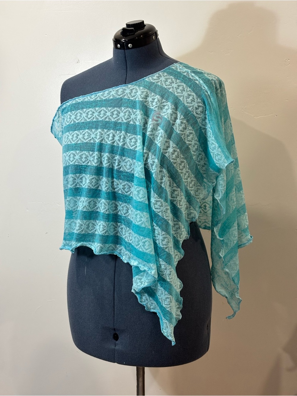 Hand Crafted Teal Striped Lace Swim Coverup
